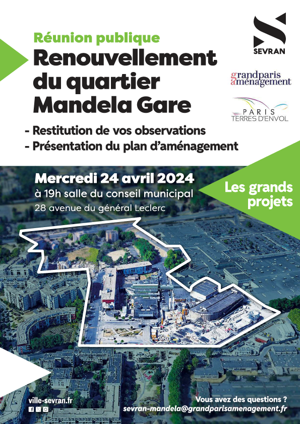 Affiche de la réunion publique du 24/04 sur le quartier Mandela Gare