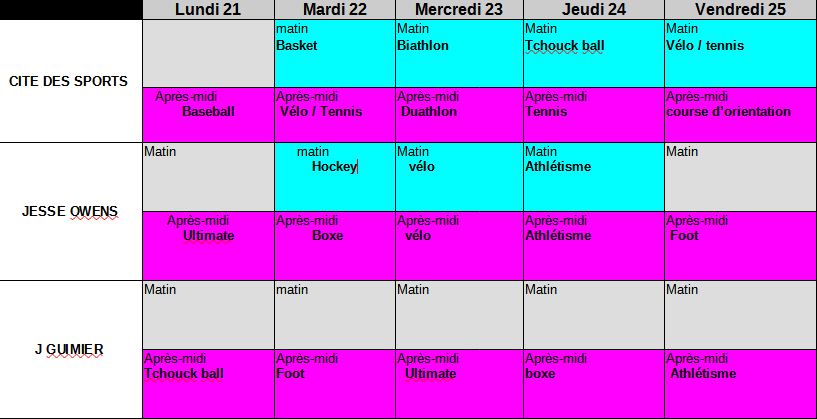 programme vacances